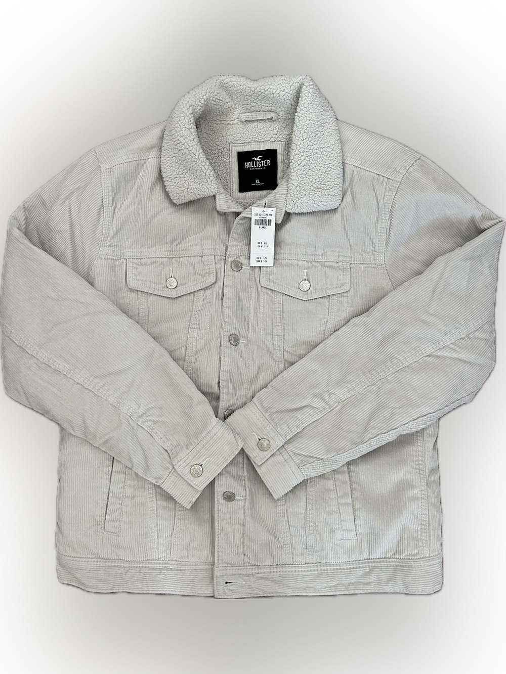 Hollister Men’s Light Gray Corduroy Sherpa-Lined Jacket